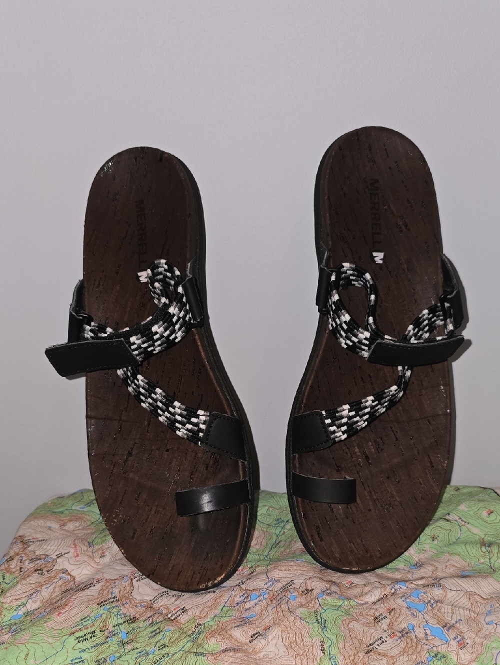 Merrell Women’s Black and White Braided-Strap Sandals